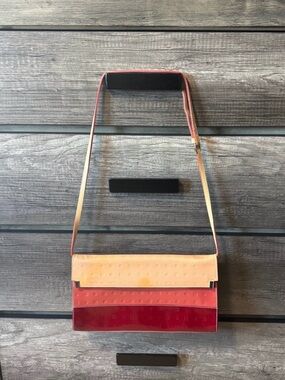 Arcadia Patent Leather Shoulder Bag in Tan, Red, Burgundy